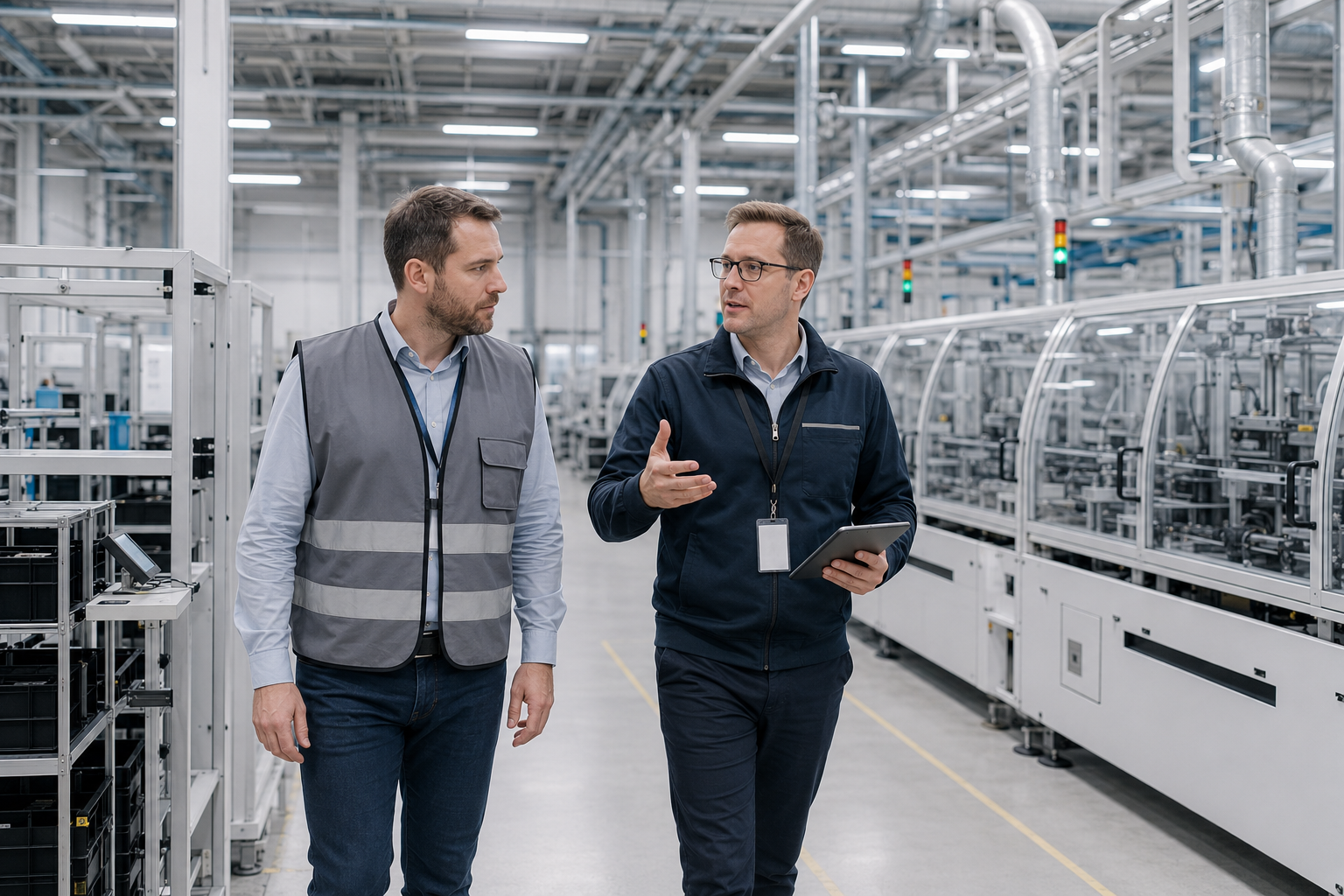 Engineering consultation during an on-site factory visit